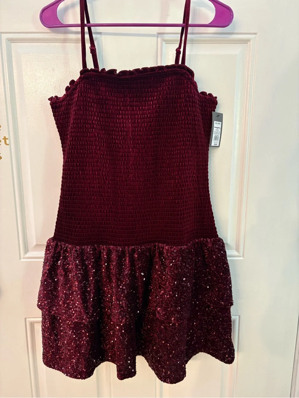 Girl’s sequin, Velvet Textured Dress in Deep Wine